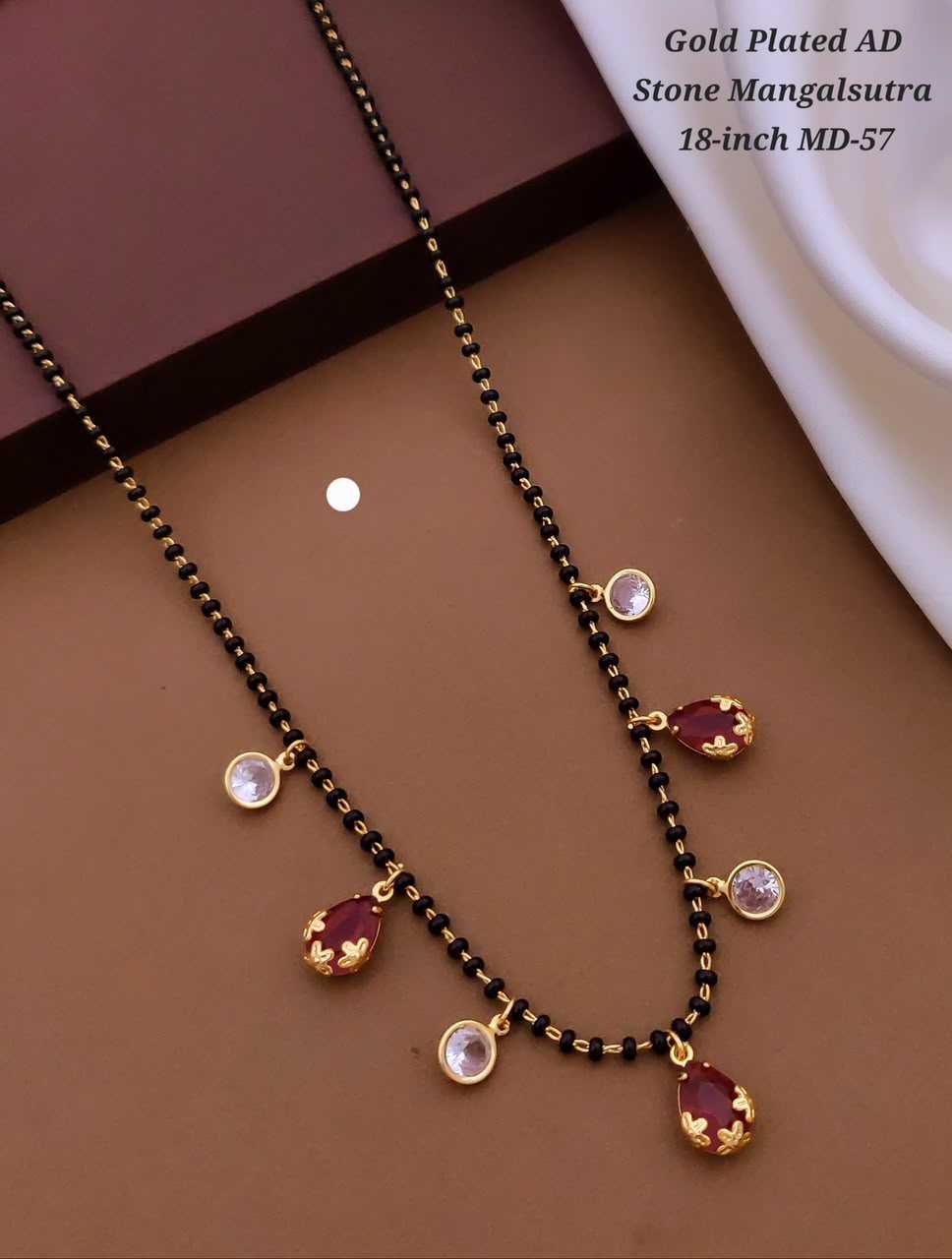 Black Bead Mangalsutra with Teardrop and Round AD Stone Charms