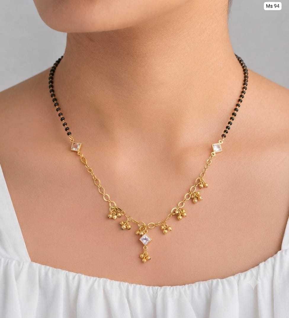 Black Bead Mangalsutra with White Bead Charms