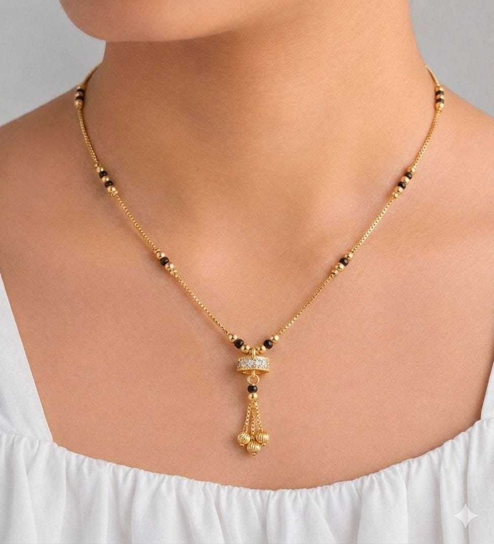 Black Bead Station Mangalsutra Chain