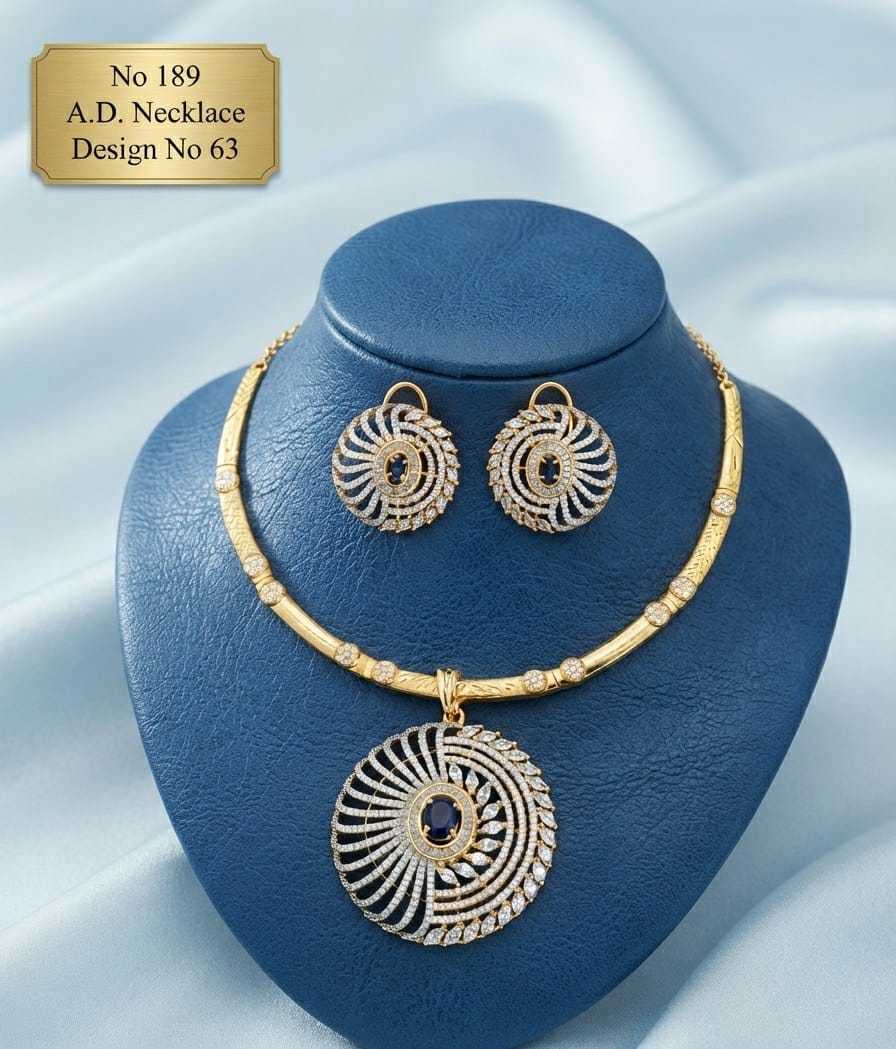 Blue Stone Spiral Wheel AD Hasli Necklace Set with Round Studs