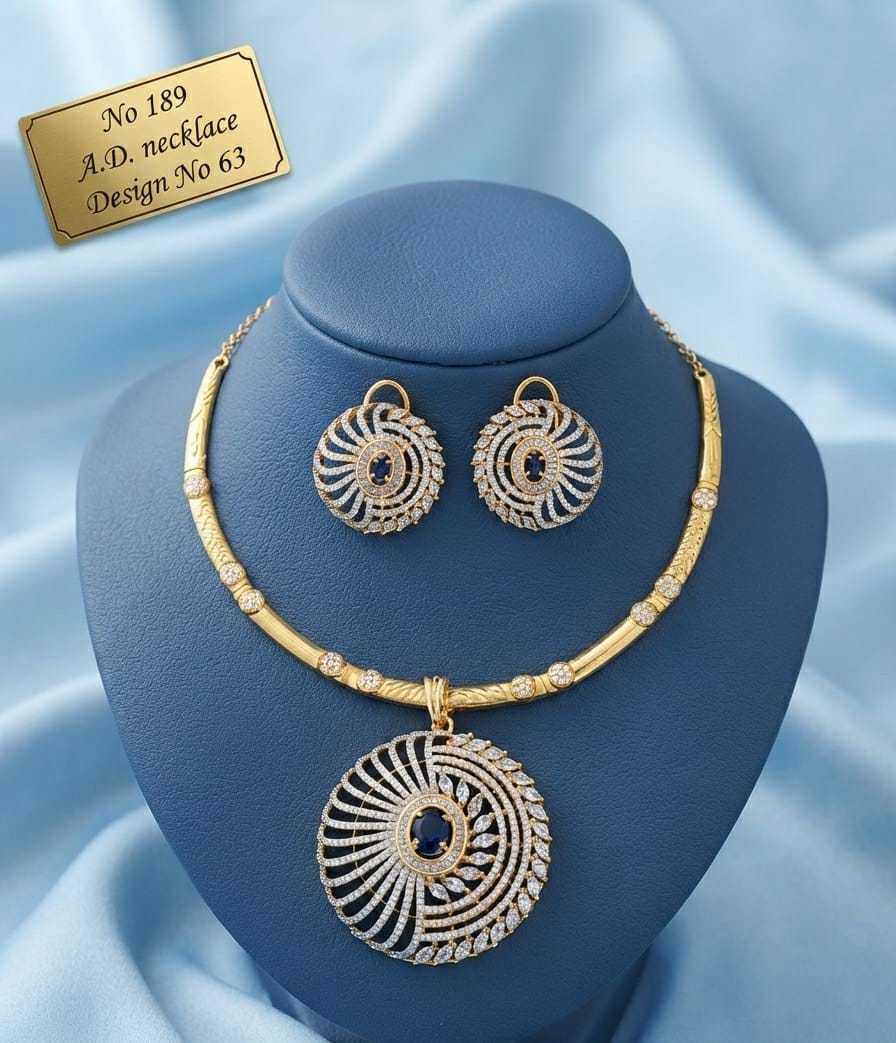 Blue Stone Spiral Wheel AD Hasli Necklace Set with Round Studs