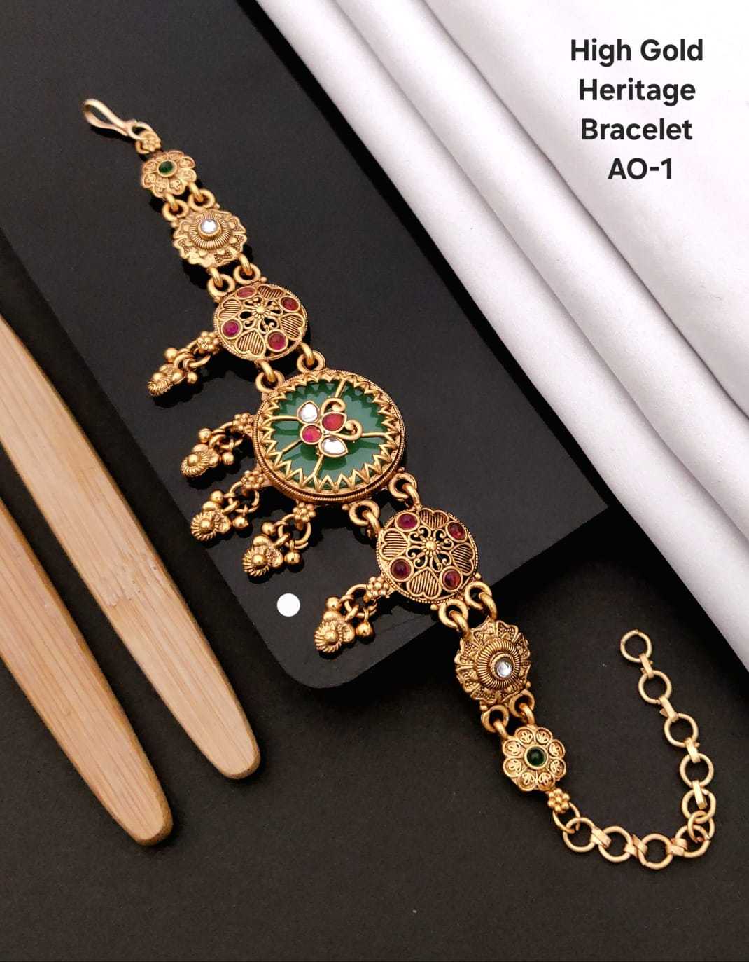 Brass Gold Bangle Set with Carved Band