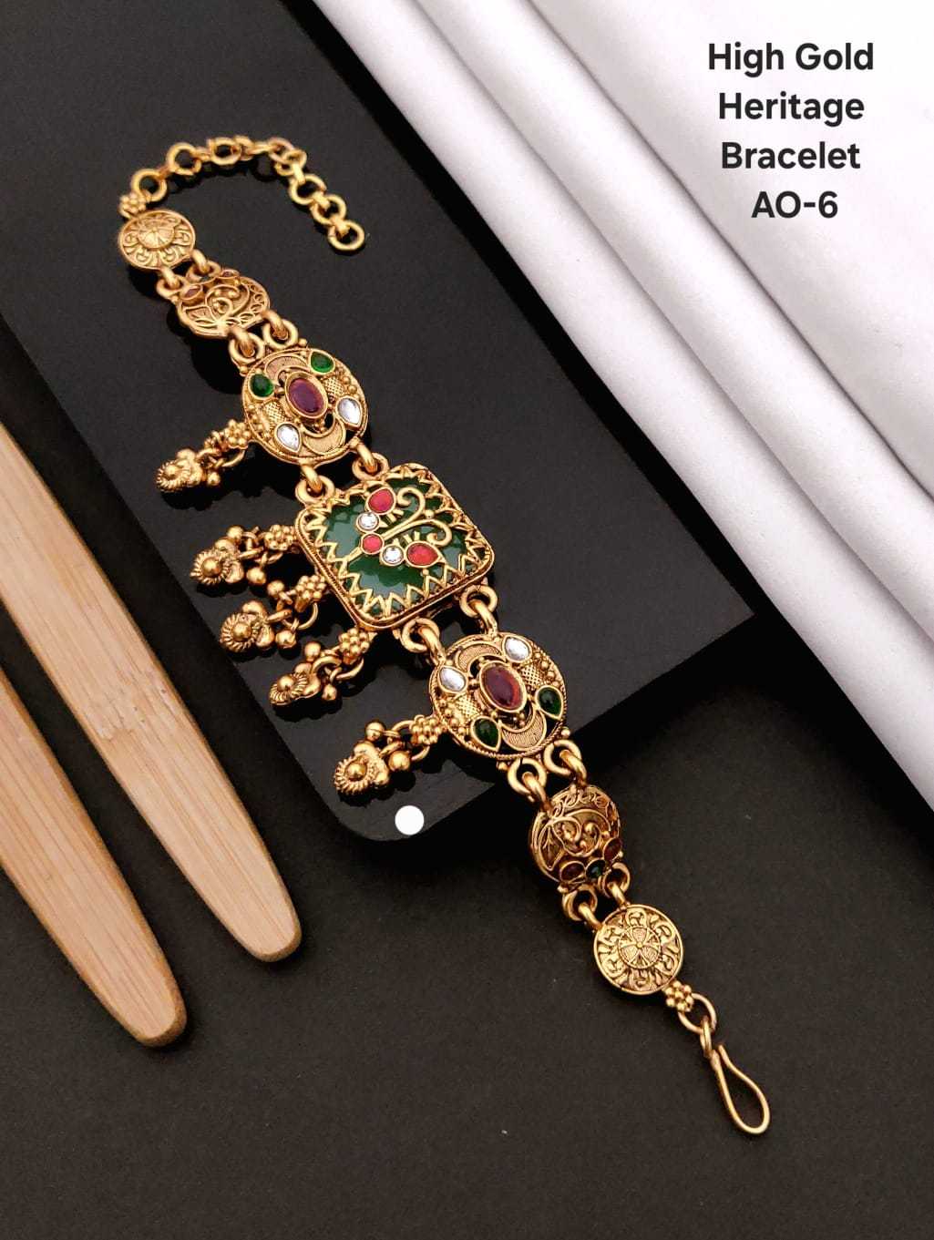 Brass Gold Bangle Set with Carved Band
