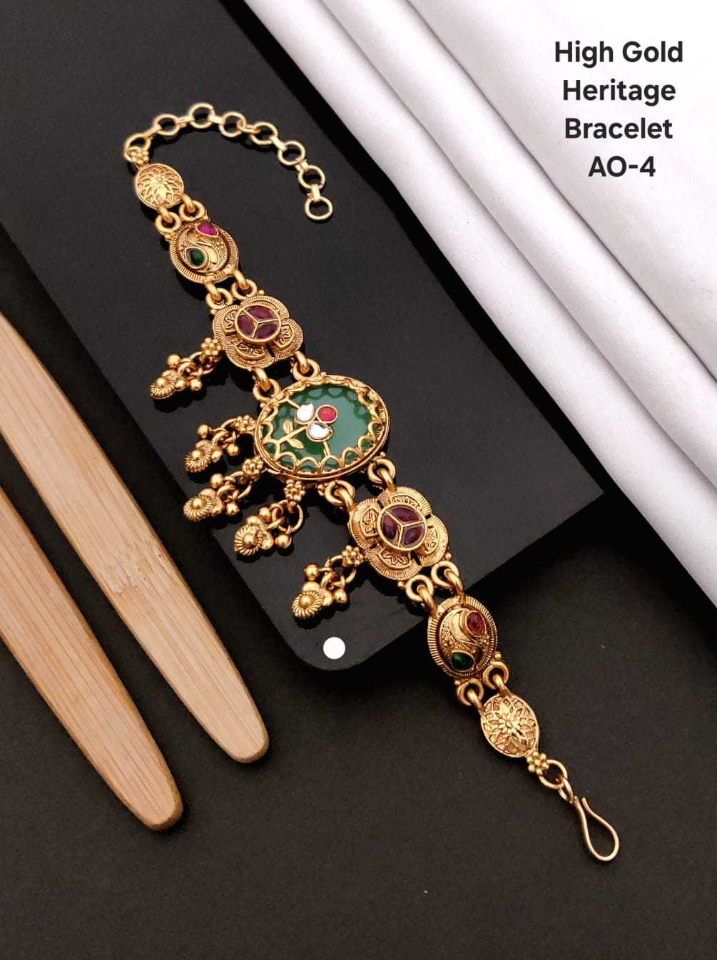 Brass Gold Bangle Set with Carved Band
