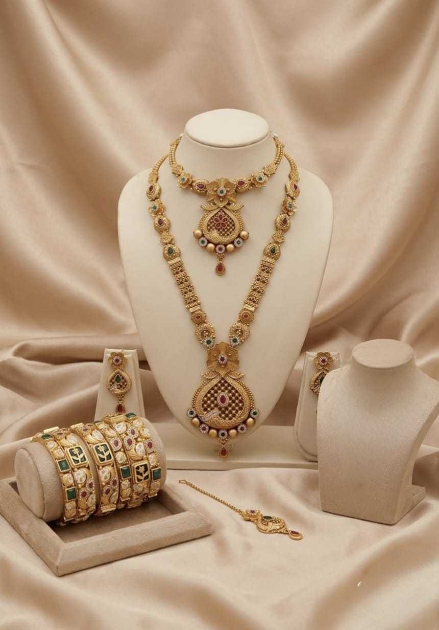 Bridal Layered Necklace & Choker in Red Green