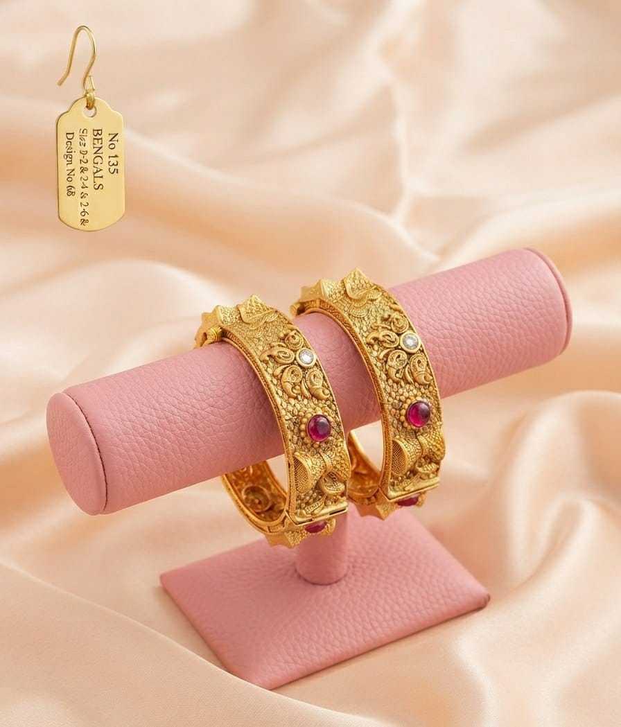Broad Kundan Kada Bangles with Ruby, Green and Pearl Detailing