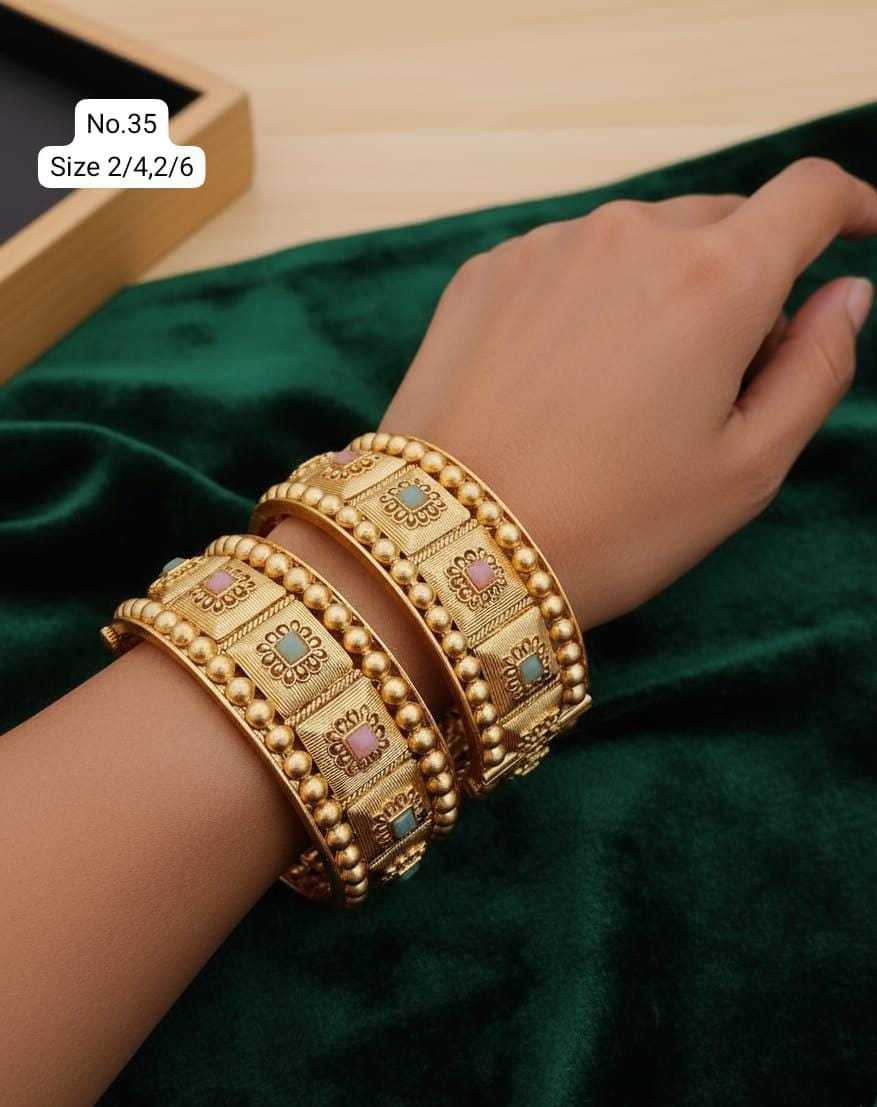 Broad Rajwadi Bangle Pair with Pastel Stones and Filigree