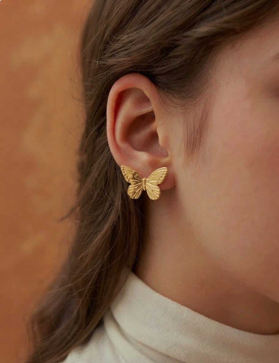 Butterfly Shaped Gold Toned Stud Earrings