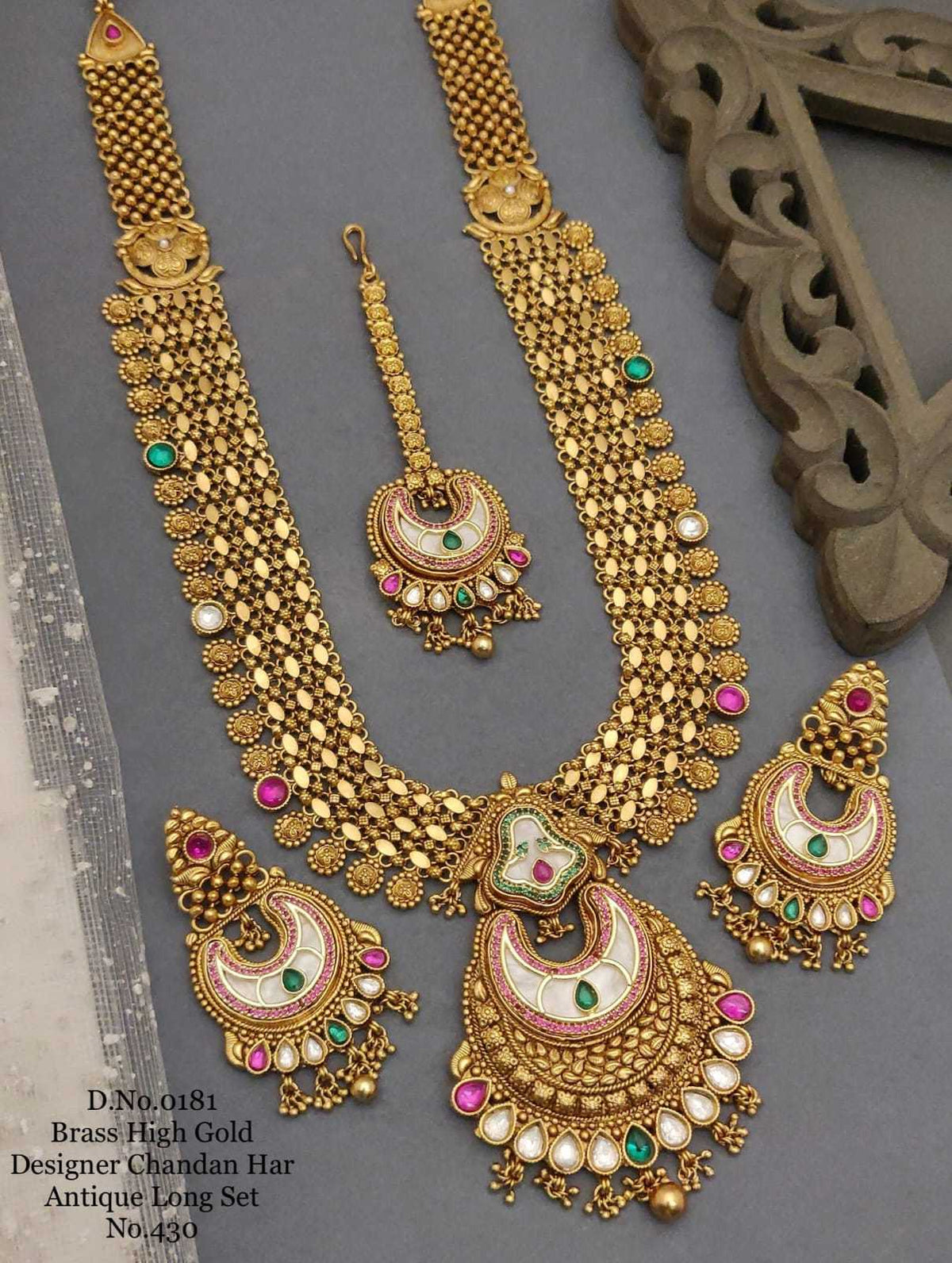 Chandan Haar Long Set with Crescent Pendant and Maang Tikka