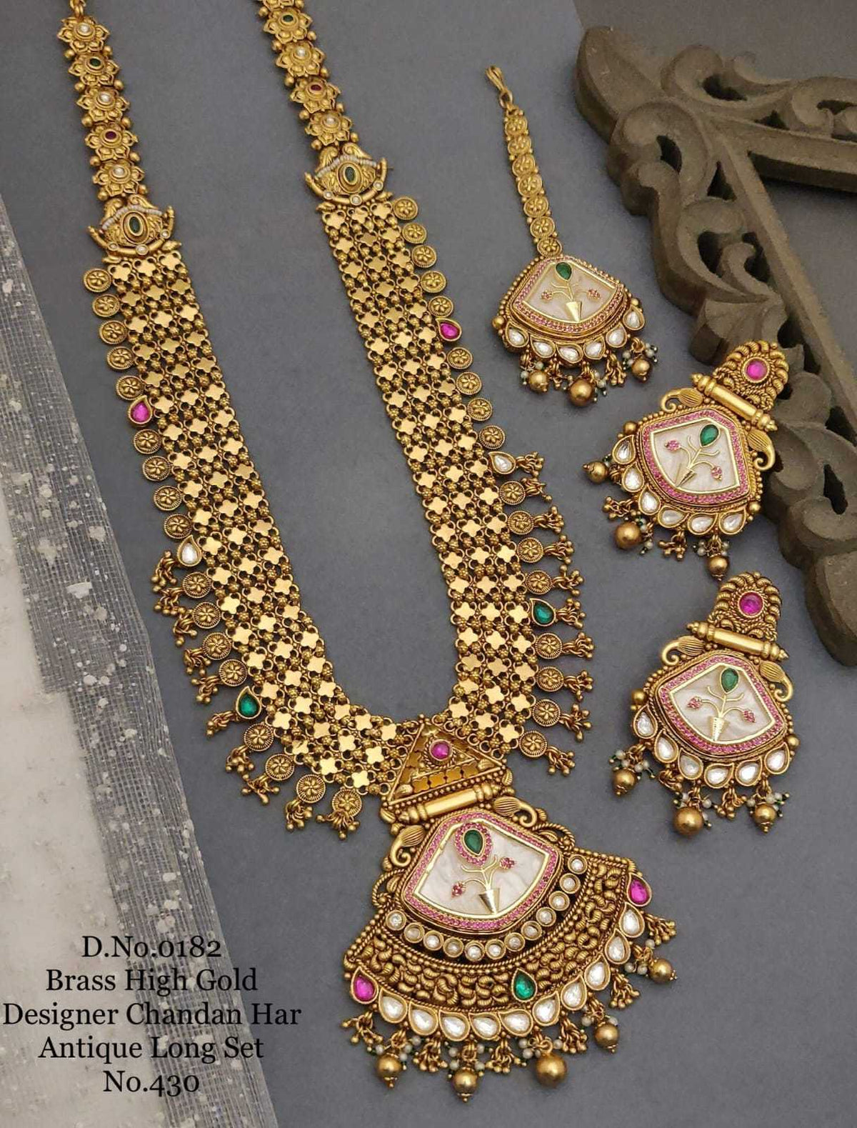 Chandan Haar Long Set with Crescent Pendant and Maang Tikka