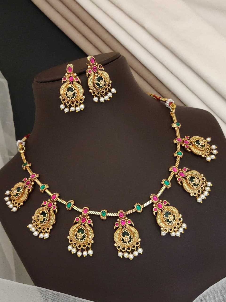 Chandbali Motif Gold-Plated Necklace Set with Pearl Drops