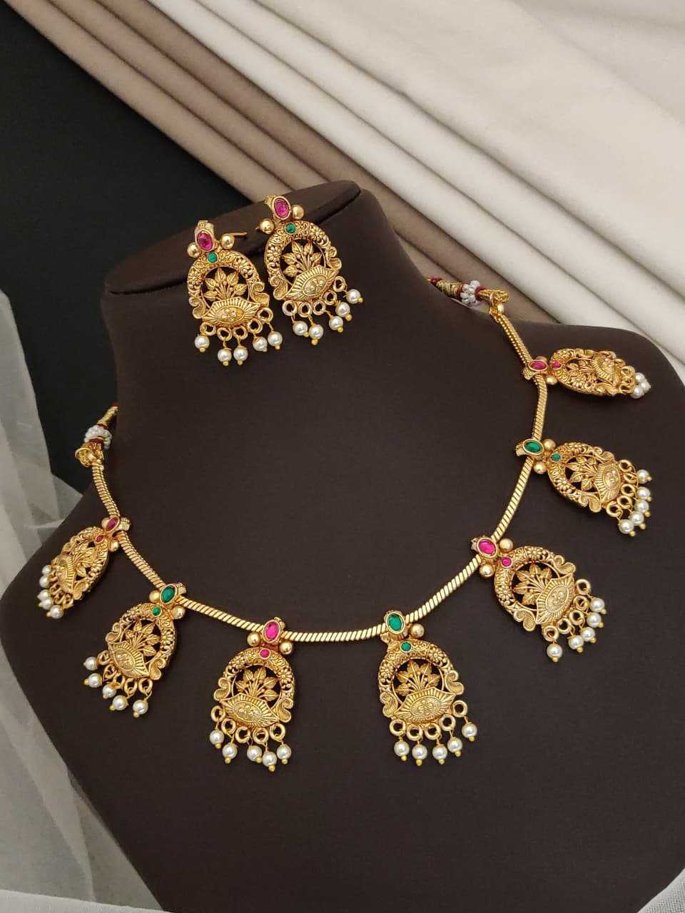 Chandbali Motif Gold-Plated Necklace Set with Pearl Drops