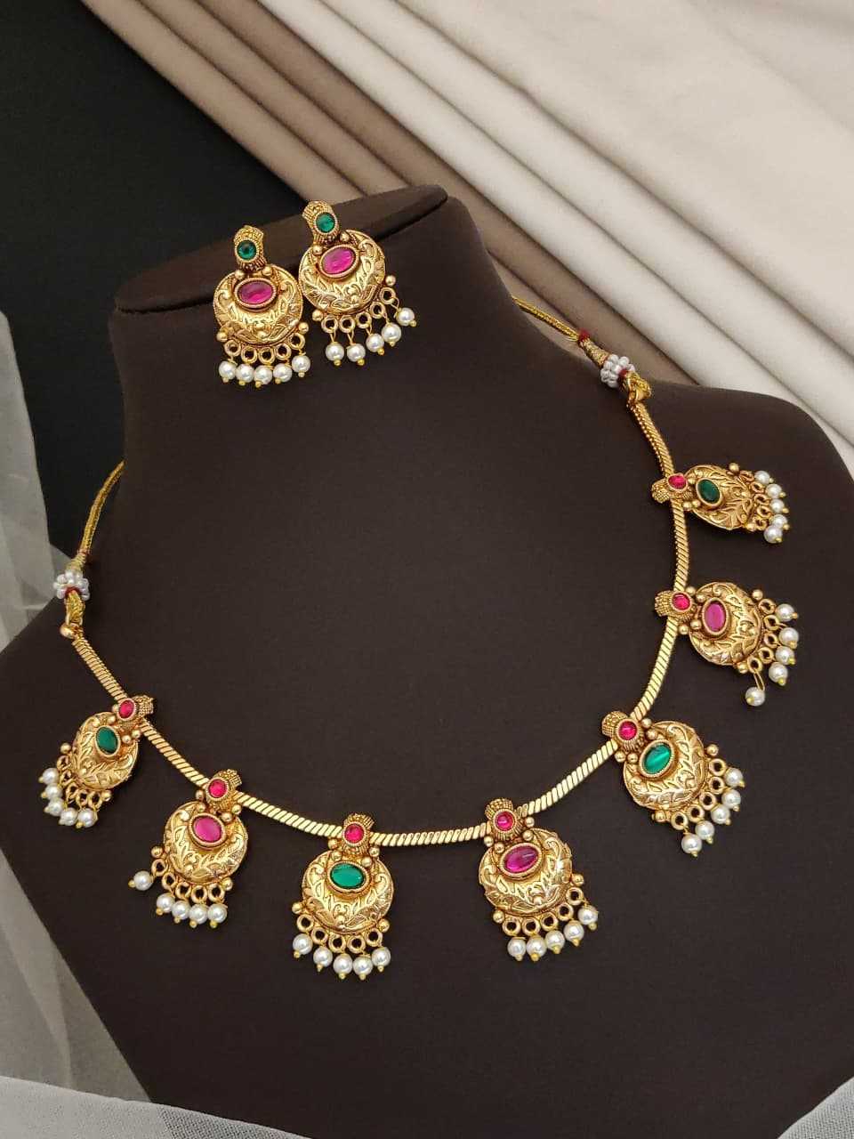 Chandbali Motif Gold-Plated Necklace Set with Pearl Drops