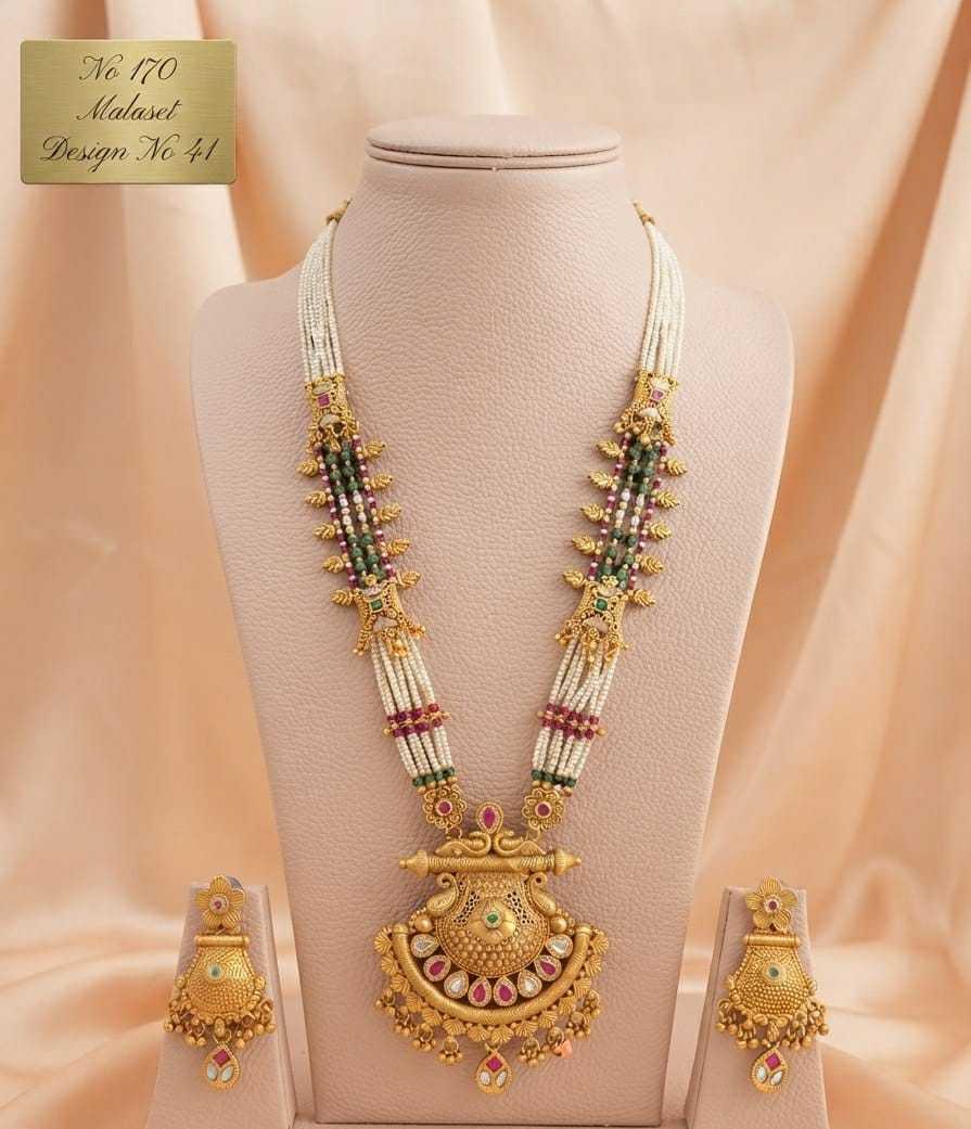 Chandbali Pendant Pearl Rani Haar with Gold Leaf Spacers
