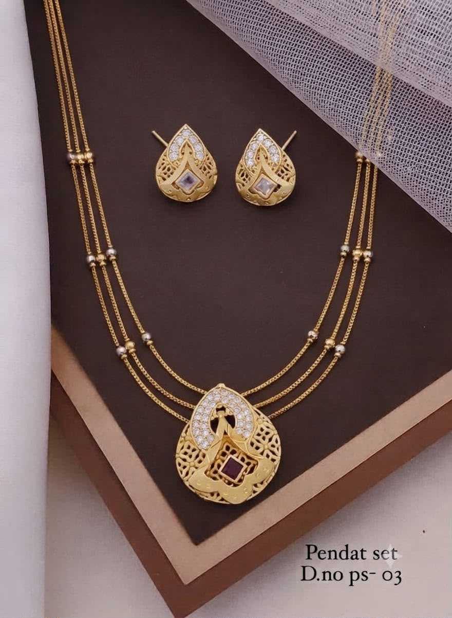 Checkered Pendant Set with Red Centre Stone