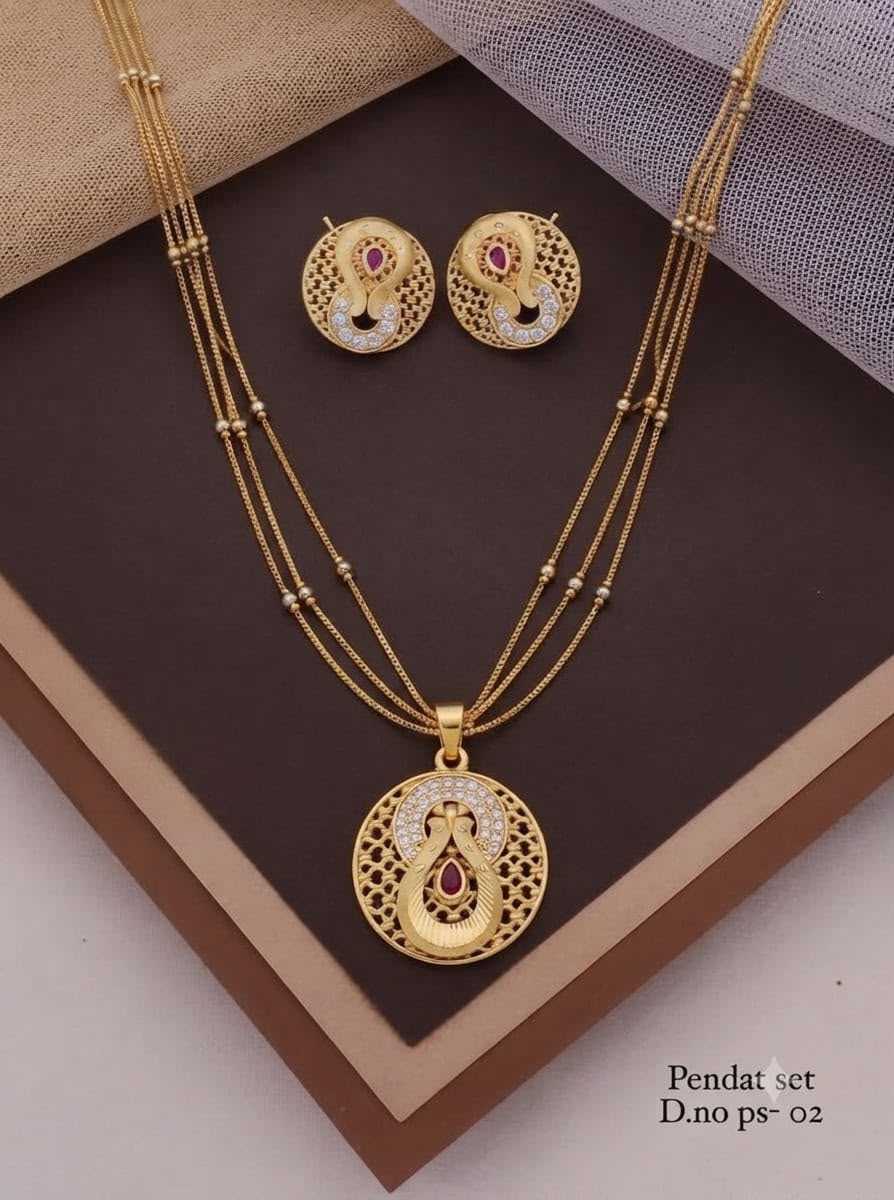 Checkered Pendant Set with Red Centre Stone