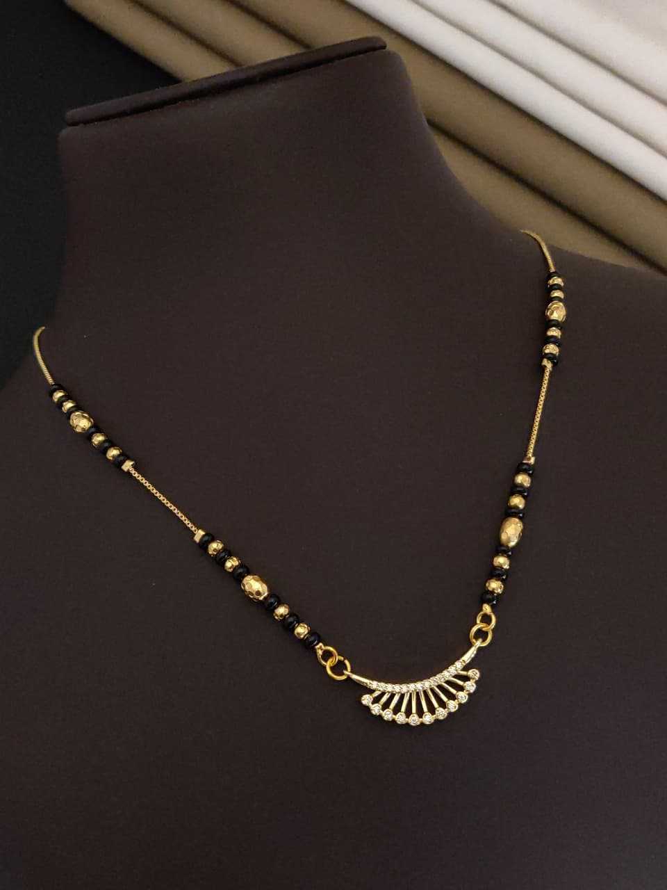 Circular AD Pendant Mangalsutra with Gold Beads