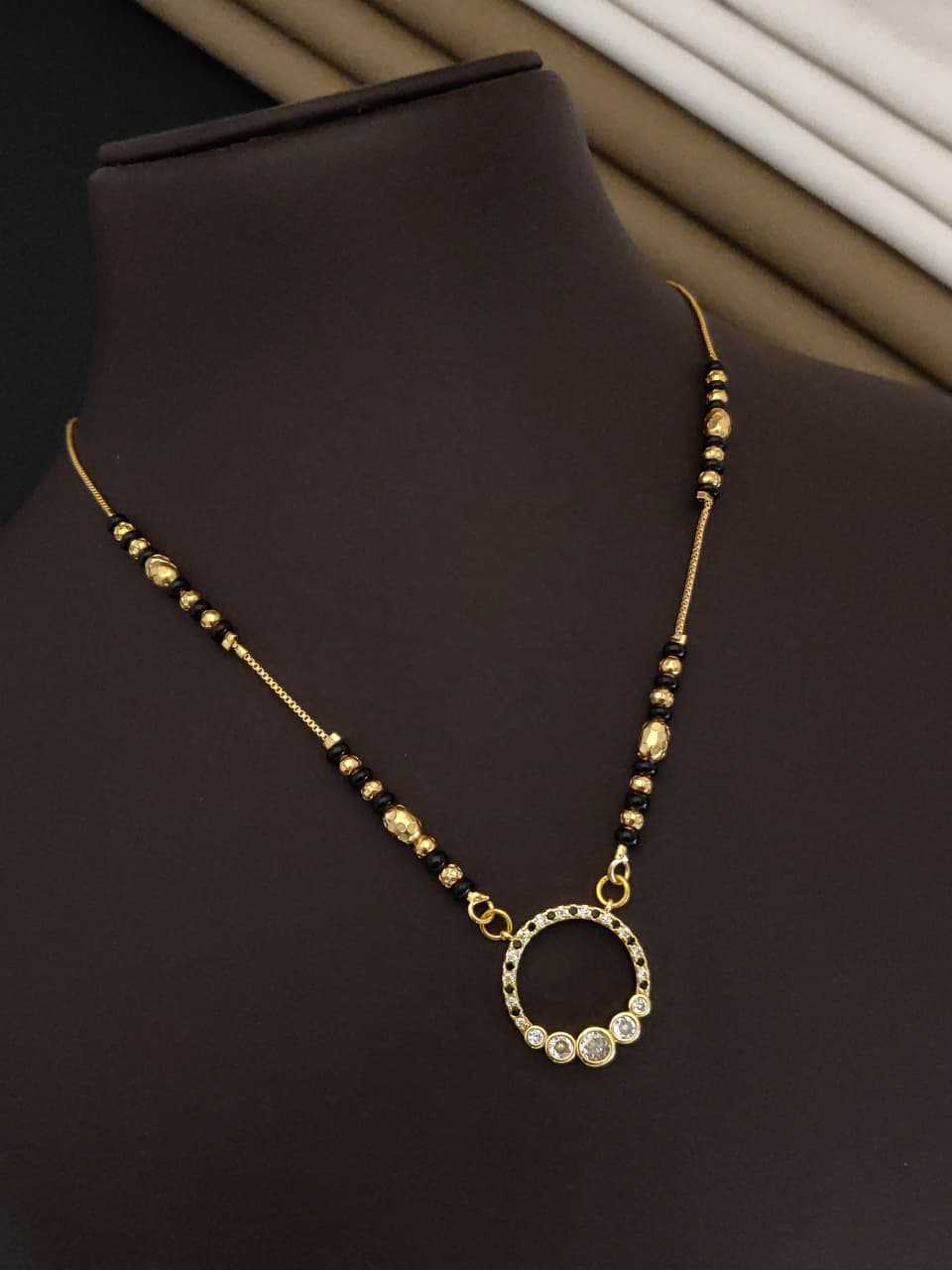 Circular AD Pendant Mangalsutra with Gold Beads