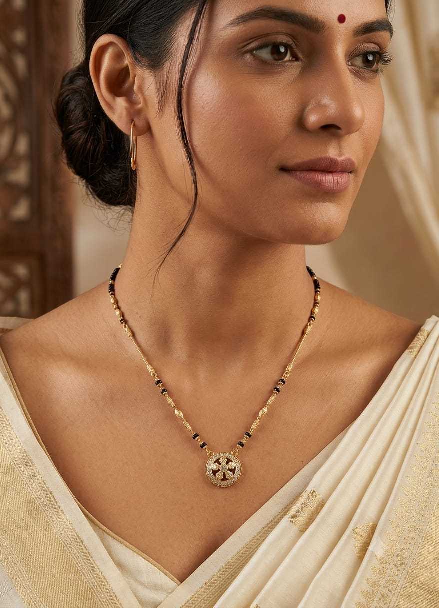 Circular Leaf Mangalsutra in High Gold