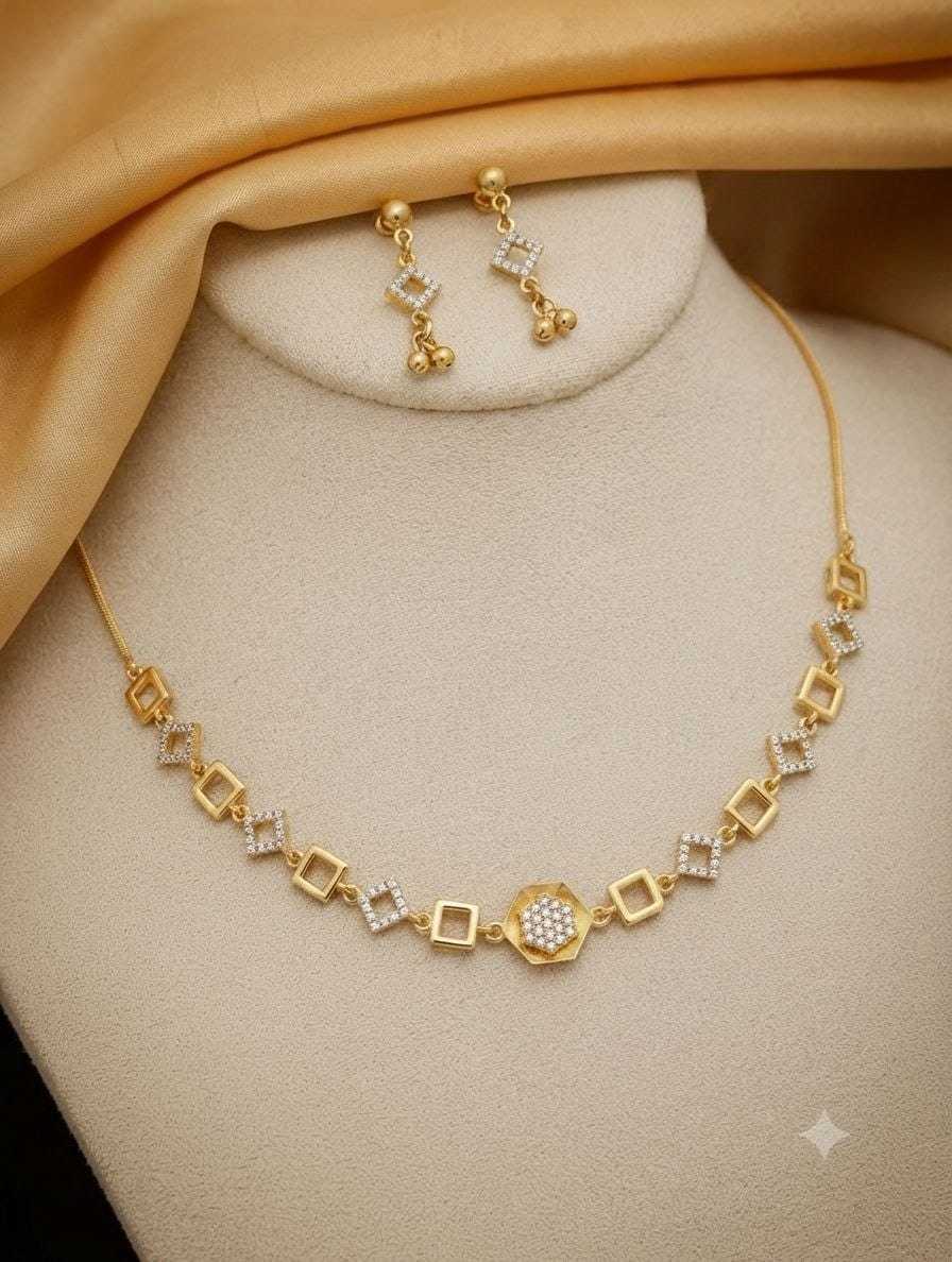 Circular Link Necklace Set with Crystal Accents