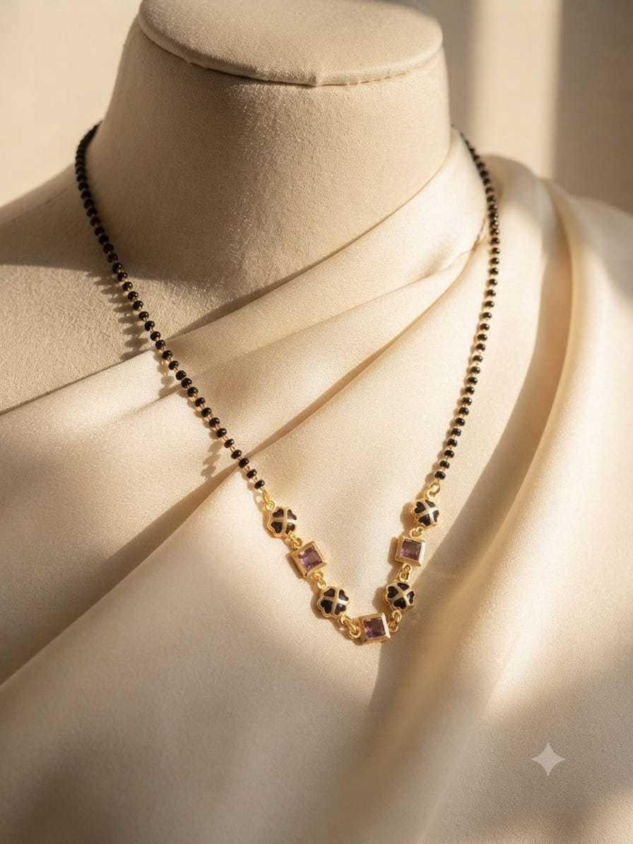 Clover Charm Mangalsutra with Purple Stone Detail