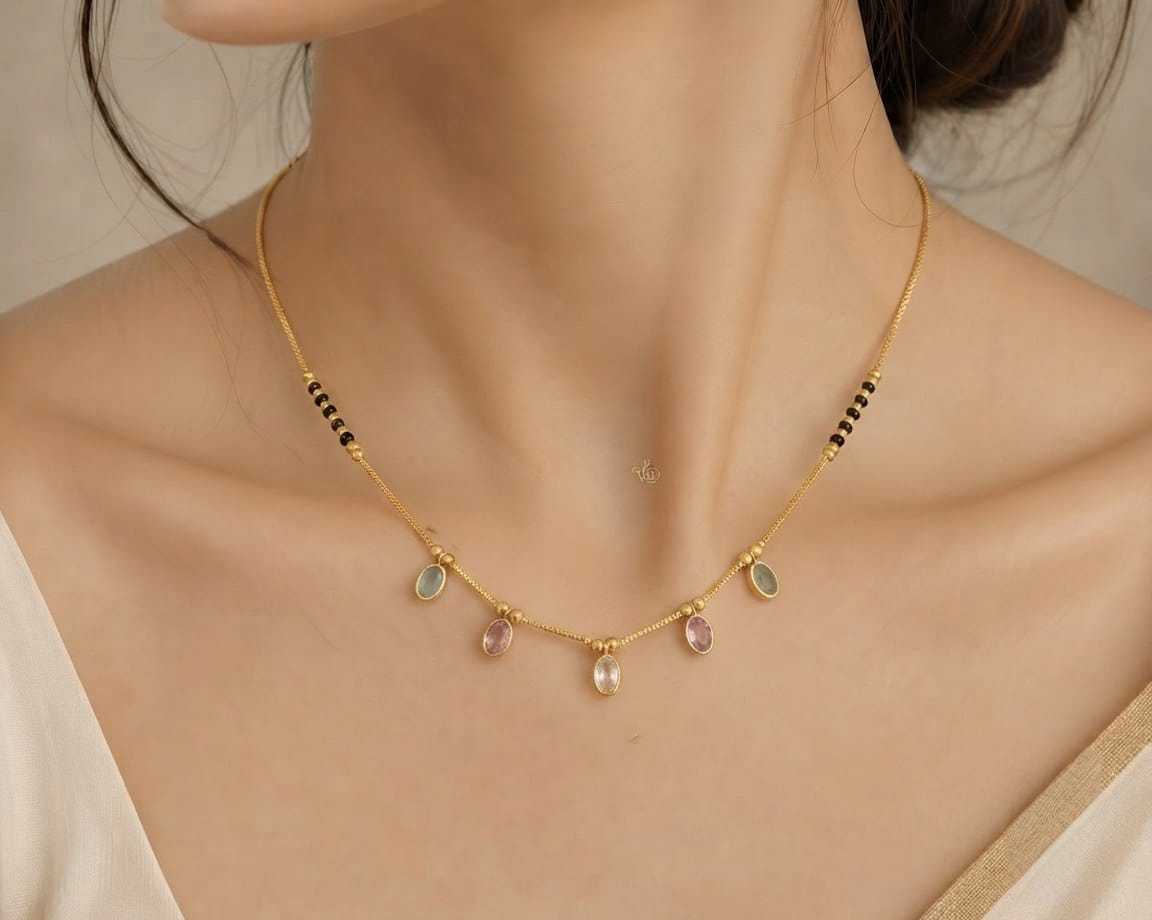 Coloured Stone Charm Necklace in Gold Tone