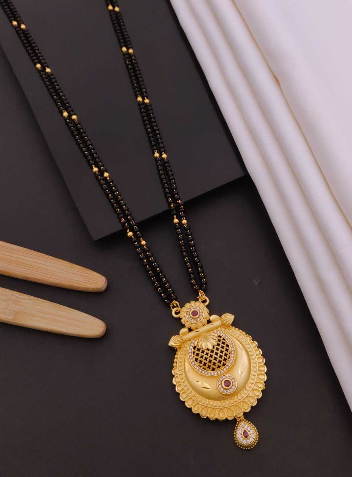 Crescent Jaali Pendant Long Mangalsutra with Ruby Stones