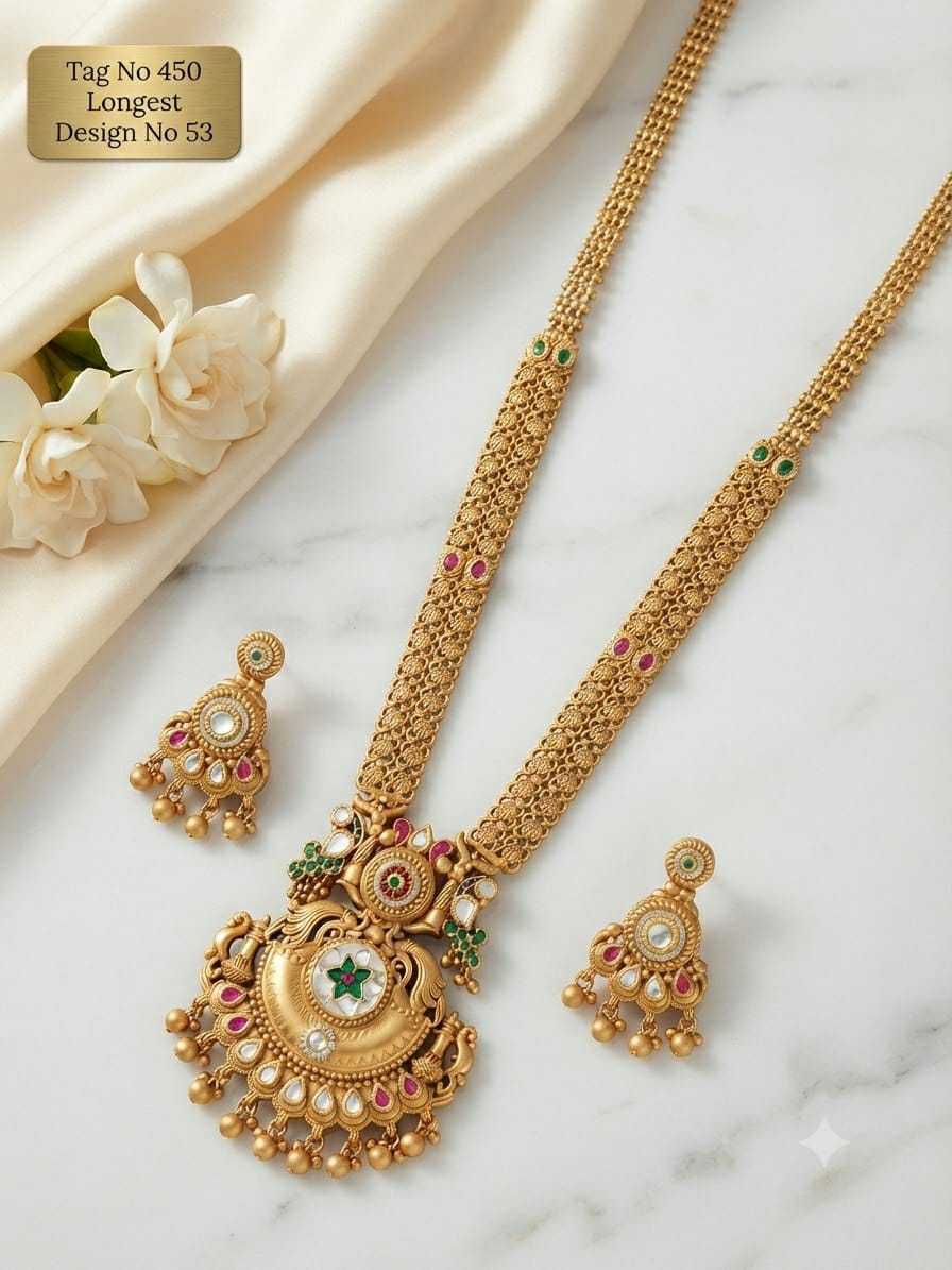 Crescent Pendant Long Necklace Set with Green Star Stone