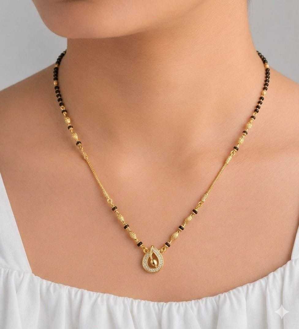 Crescent Pendant Mangalsutra with CZ Accents