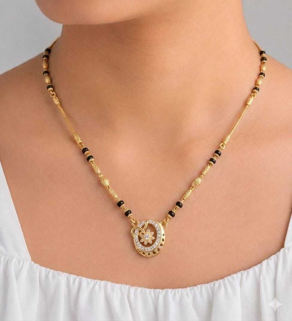 Crescent Pendant Mangalsutra with CZ Accents