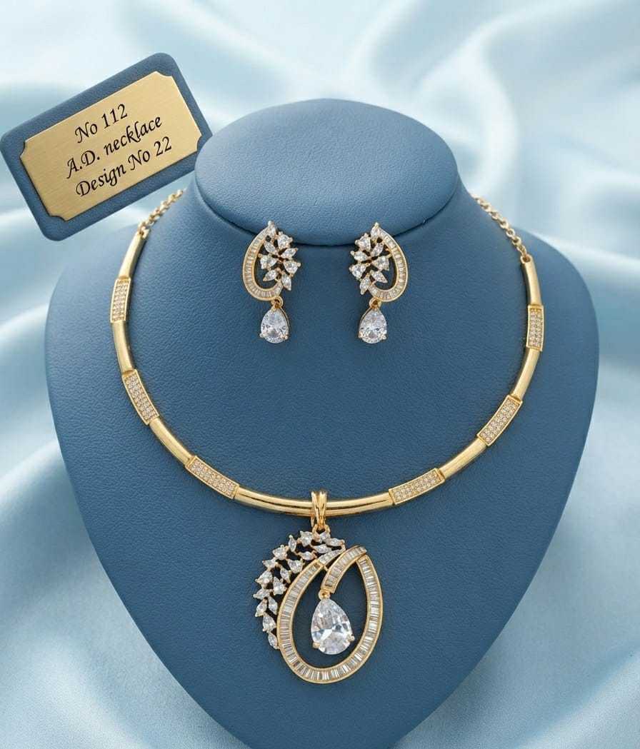 Crescent Swirl Pear Solitaire AD Hasli Necklace Set with Drops