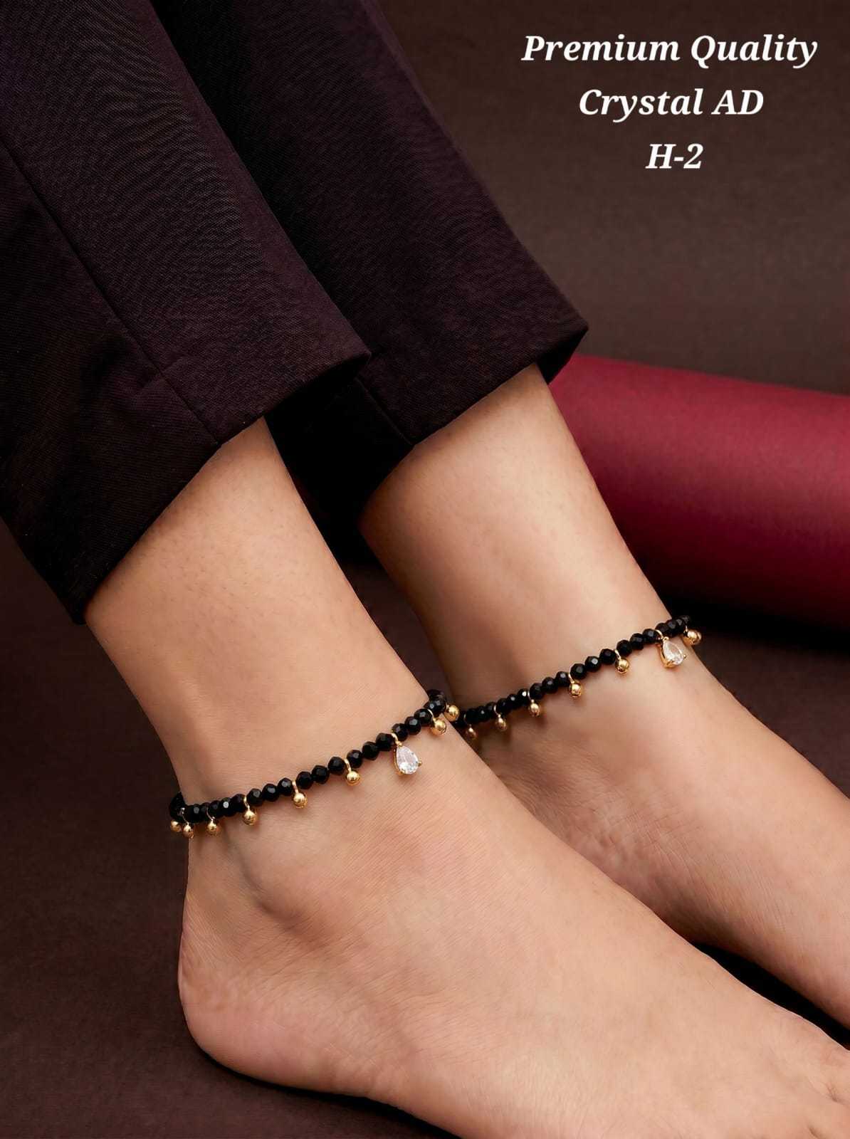 Crystal AD Anklet Pair in Black & Gold