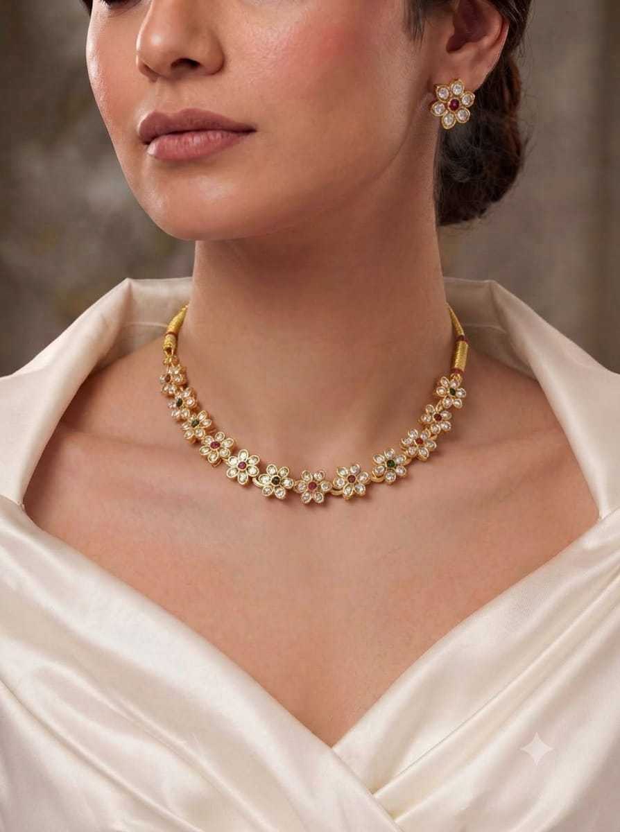 Cubic Zirconia Floral Choker with Ruby Green Stones