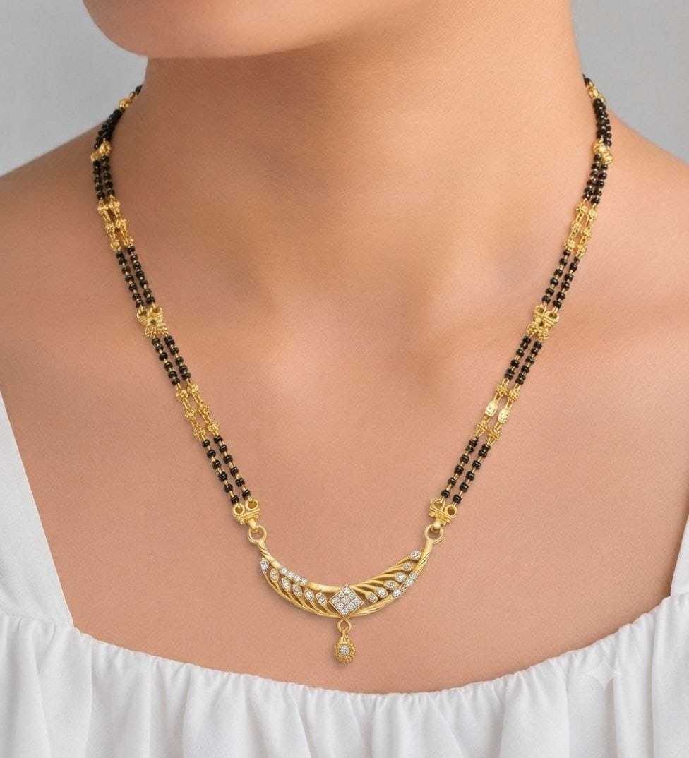 Curved Bar Mangalsutra with Stone Pave