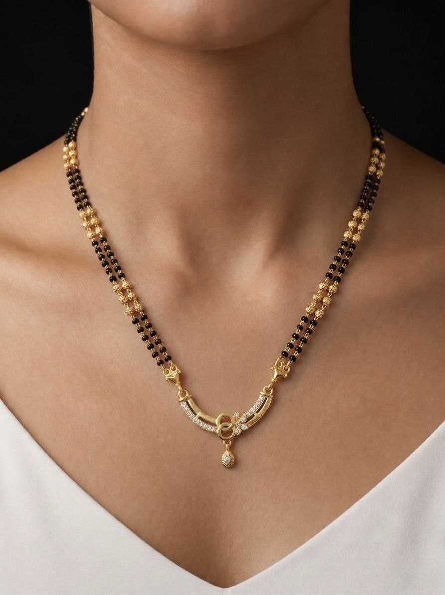 Curved Chevron Pendant Mangalsutra with Crystals