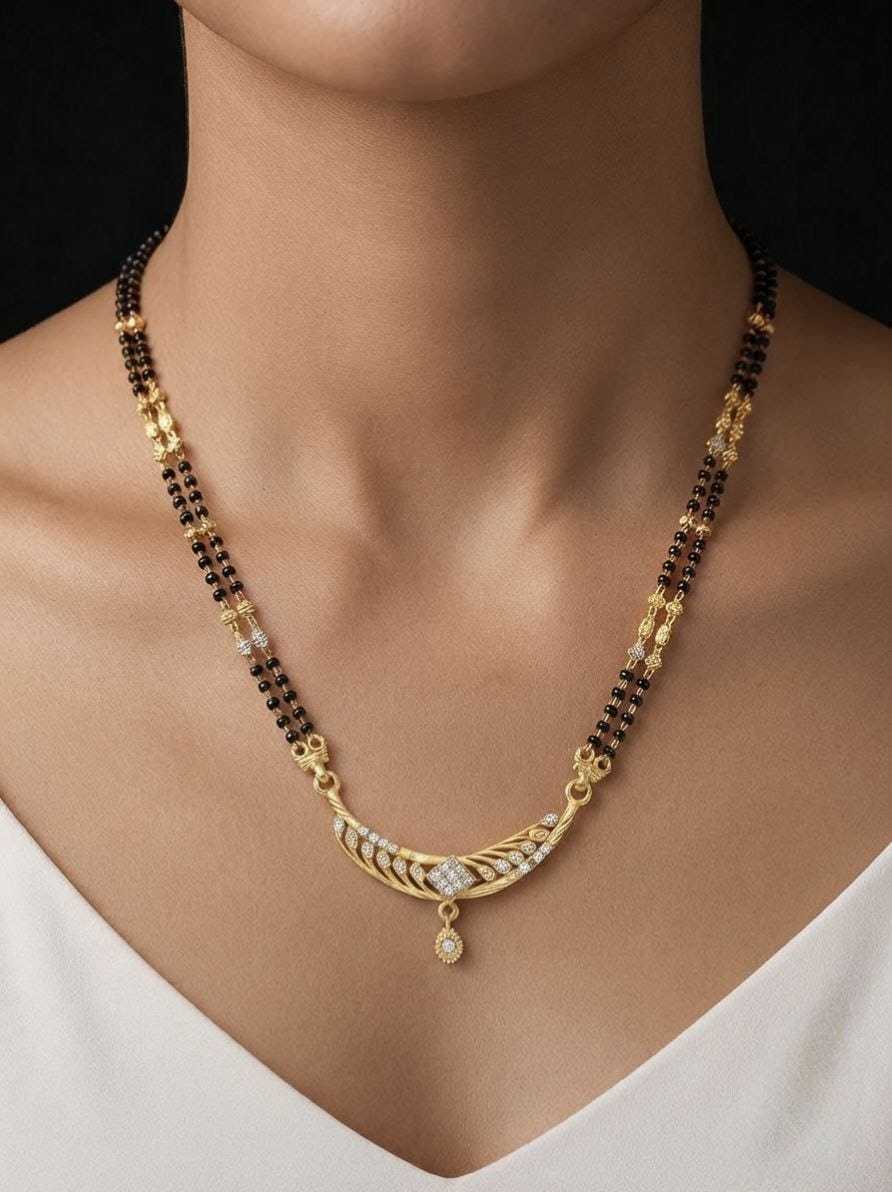 Curved Chevron Pendant Mangalsutra with Crystals