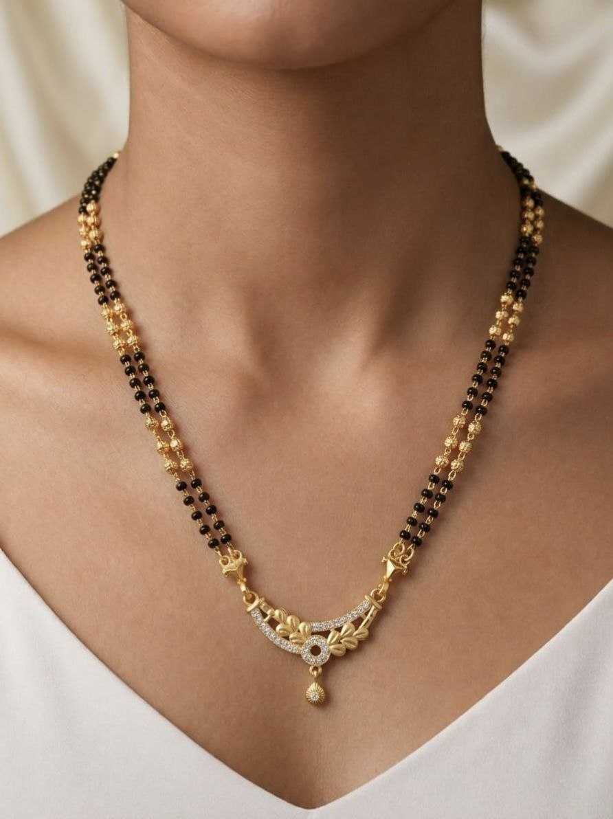 Curved Chevron Pendant Mangalsutra with Crystals