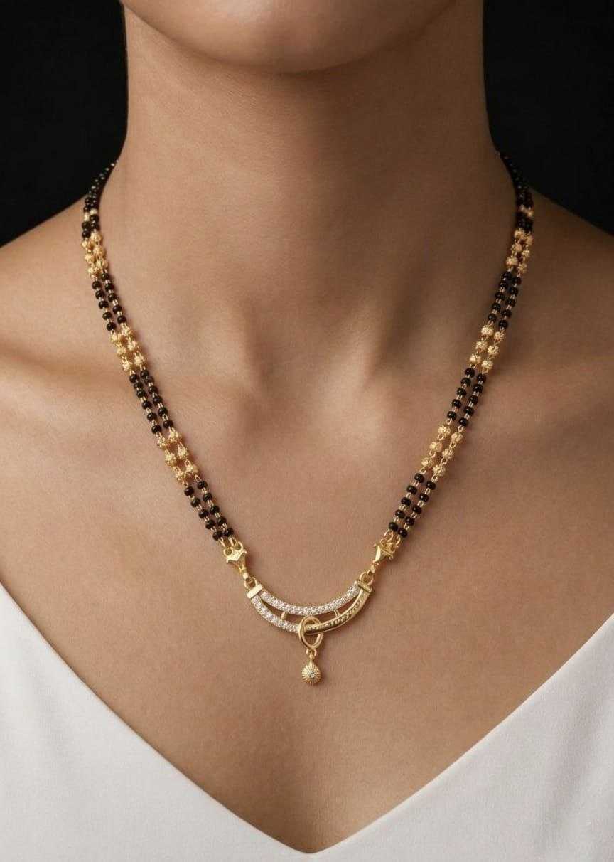 Curved Chevron Pendant Mangalsutra with Crystals