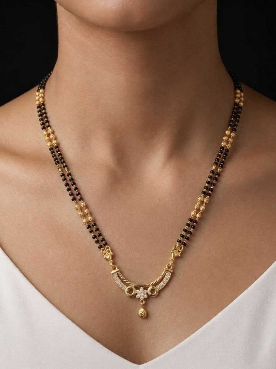 Curved Chevron Pendant Mangalsutra with Crystals