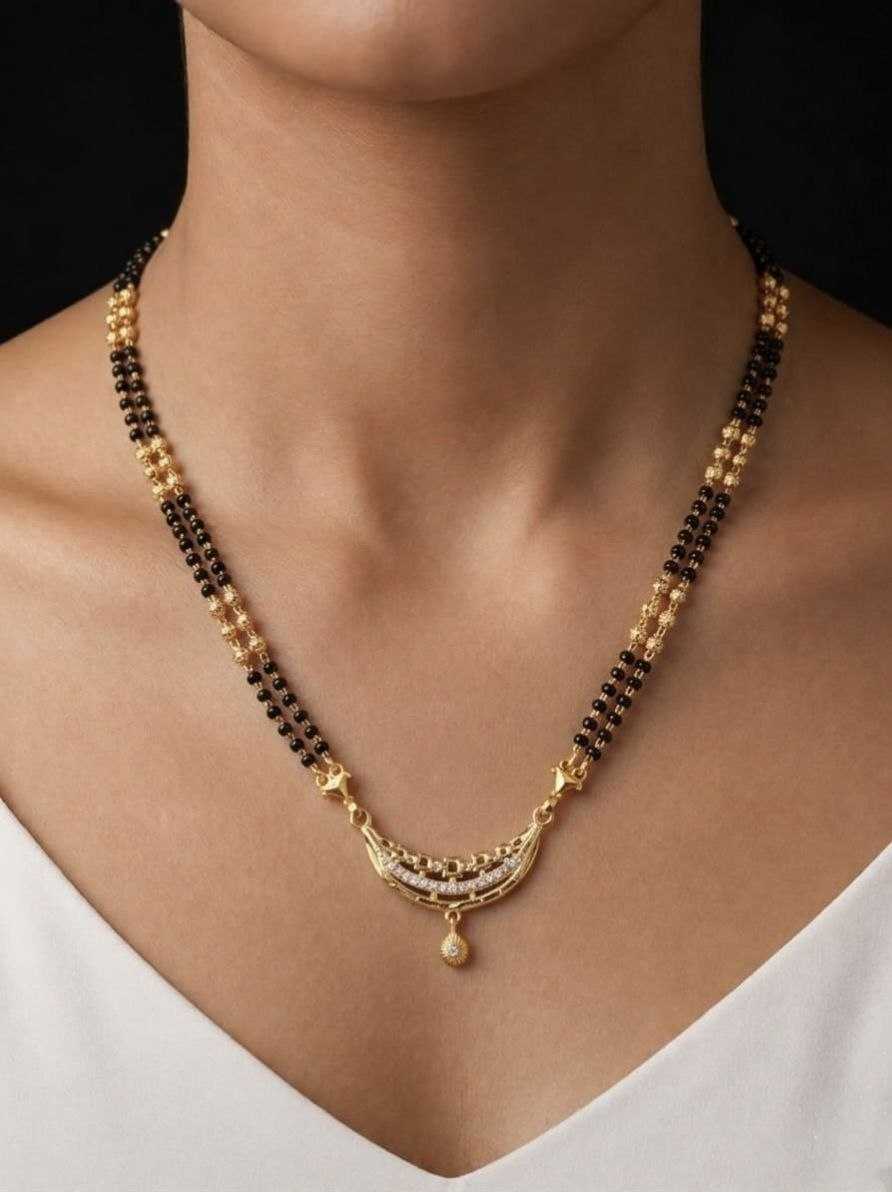 Curved Chevron Pendant Mangalsutra with Crystals