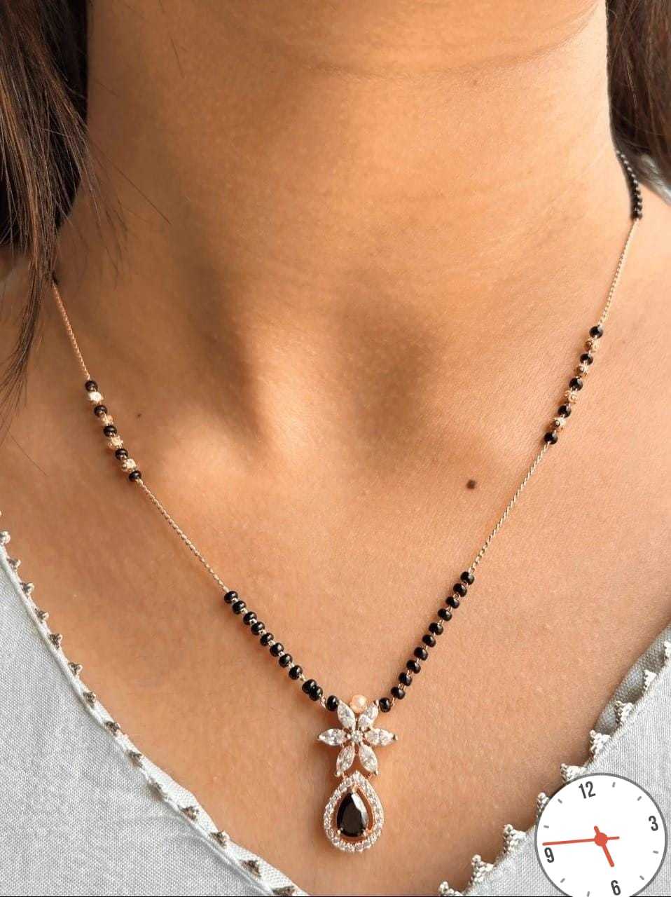 Dainty AD Stone Mangalsutra with Floral, Teardrop & Halo Pendants
