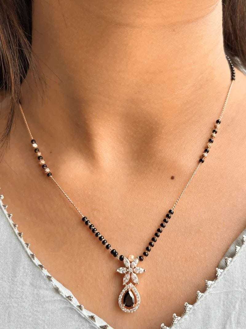 Dainty AD Stone Mangalsutra with Floral, Teardrop & Halo Pendants