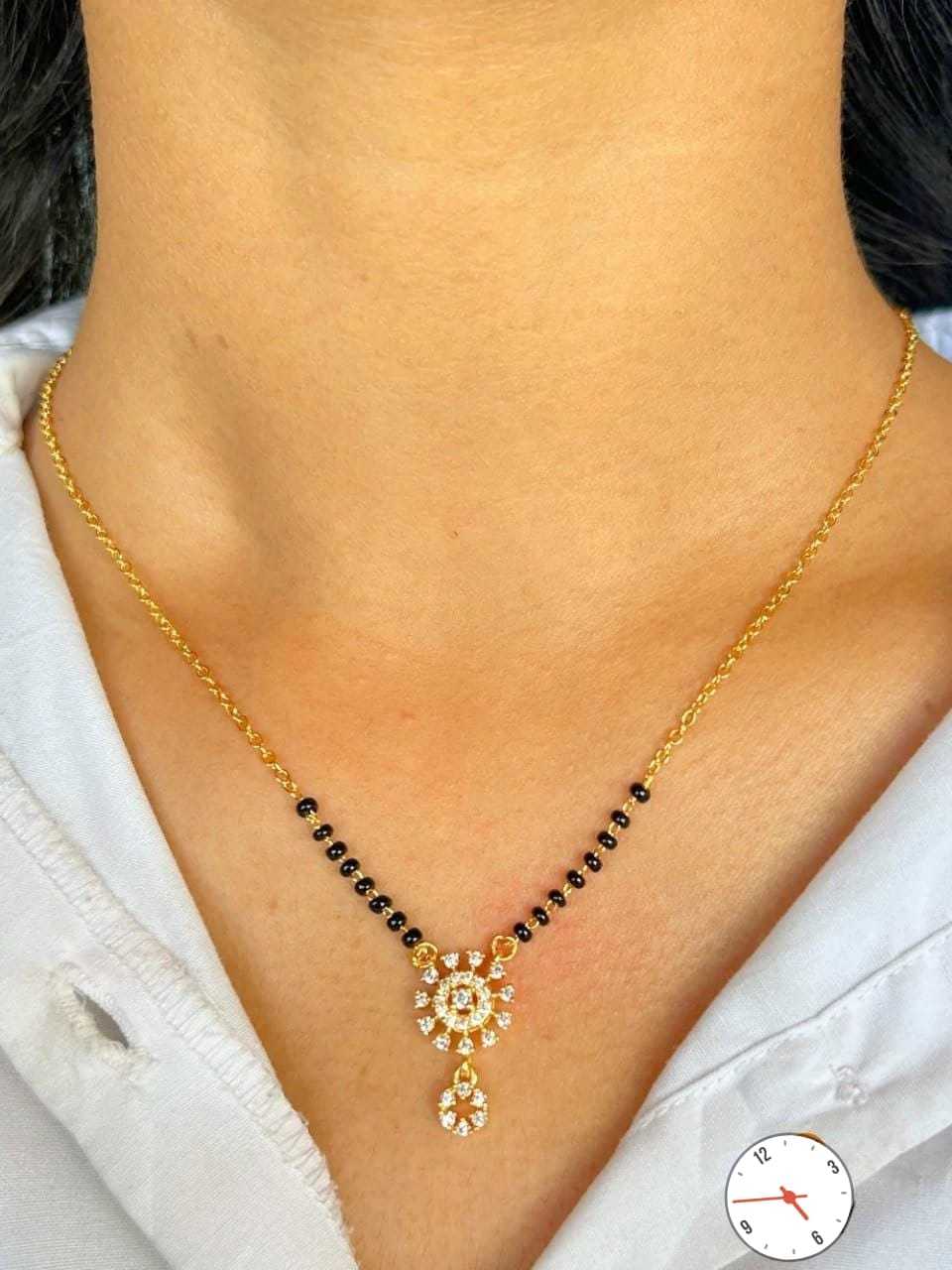 Dainty AD Stone Mangalsutra with Floral, Teardrop & Halo Pendants