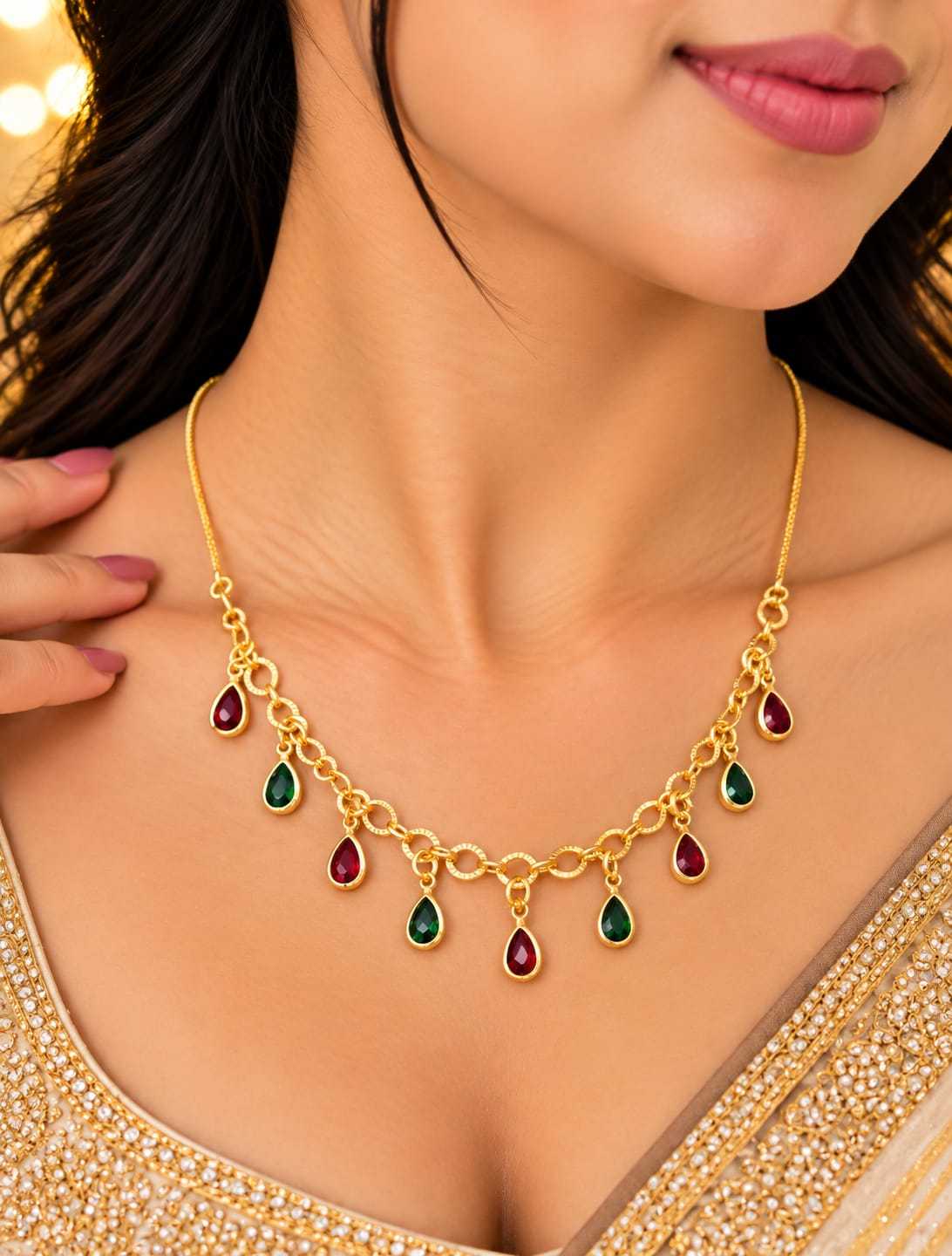 Dainty Charm Necklace with Dangling Coloured Stones