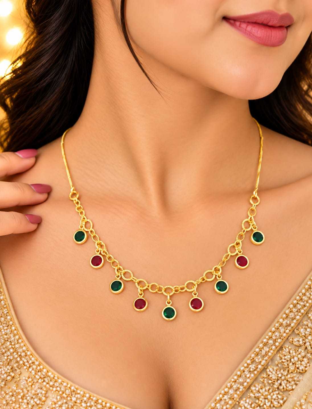 Dainty Charm Necklace with Dangling Coloured Stones