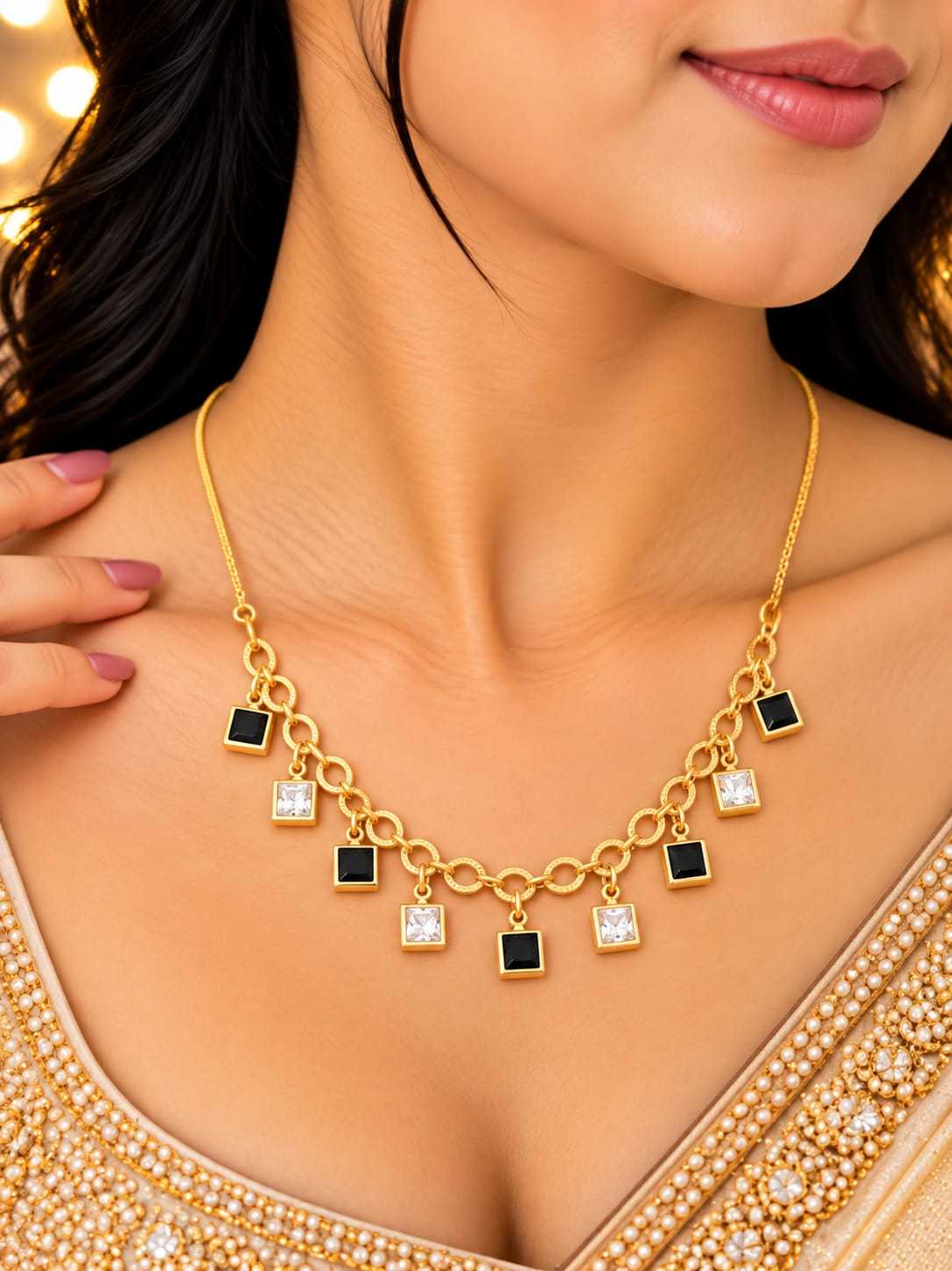 Dainty Charm Necklace with Dangling Coloured Stones