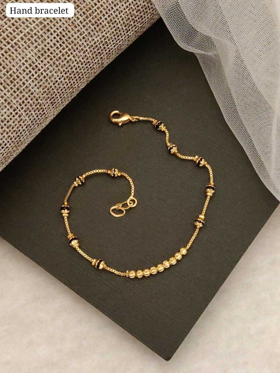 Decorative Bead Hand Bracelet in Gold Tone