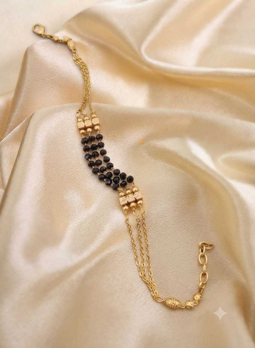 Delicate Hand Bracelet with Black Bead Detail