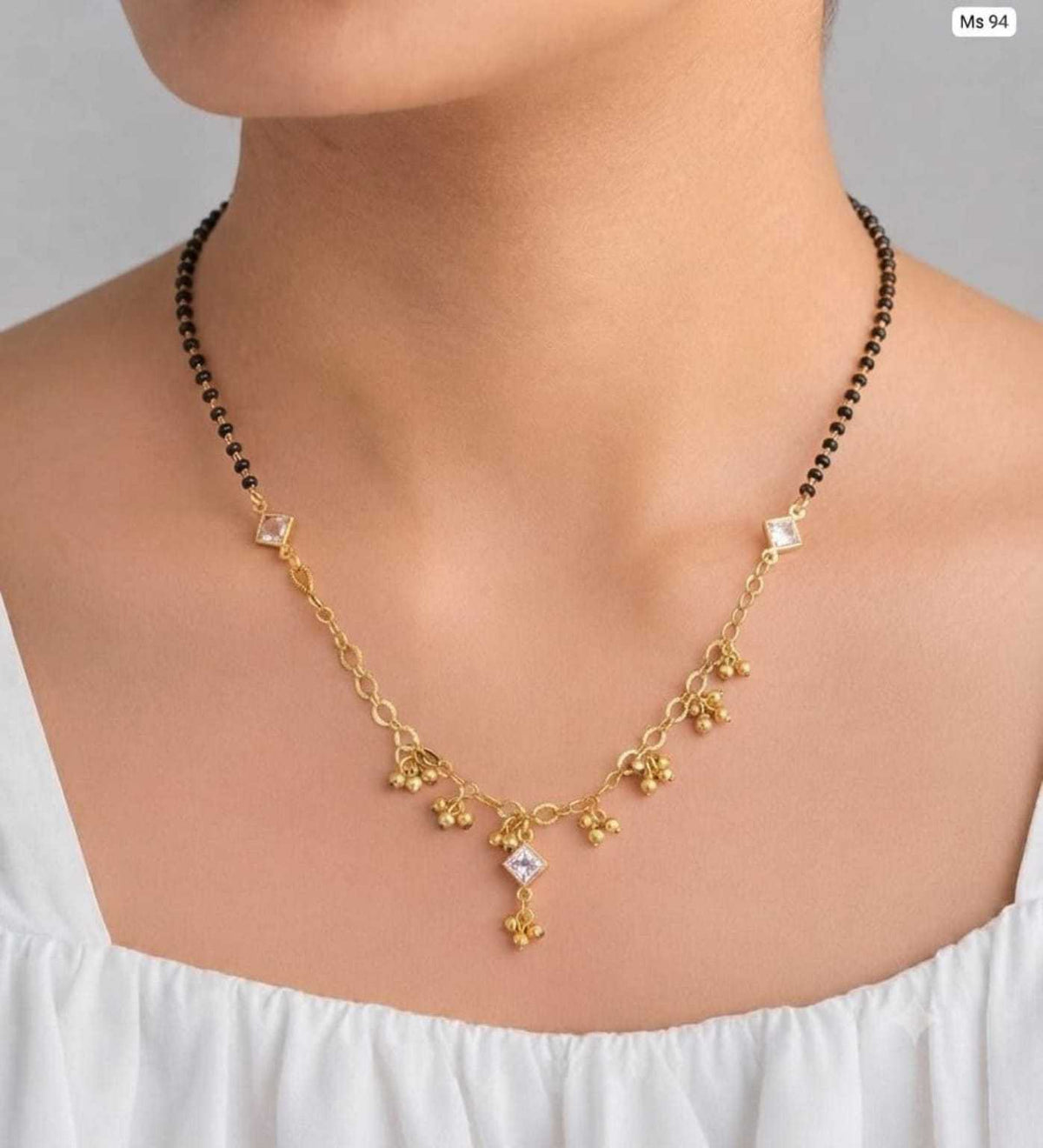 Delicate Mangalsutra with Gold Bead Drops and CZ Accents