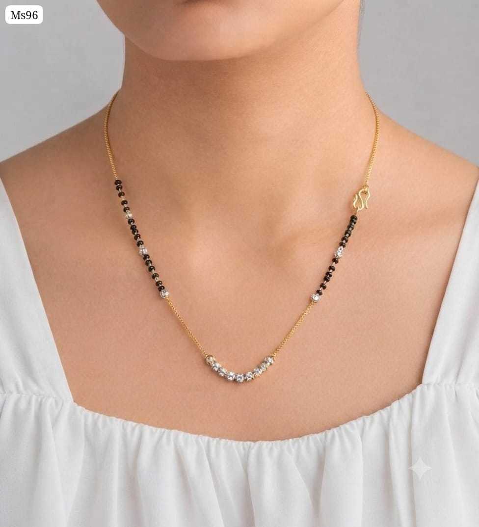 Delicate Mangalsutra with Gold Bead Drops and CZ Accents